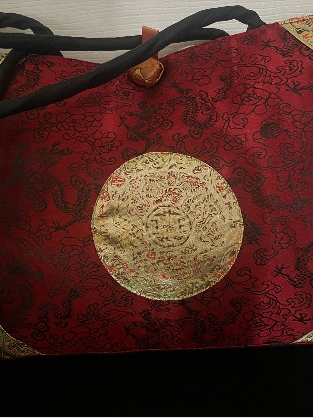 Vintage Chinese/japanese Red Tote Bag with Gold Medallion